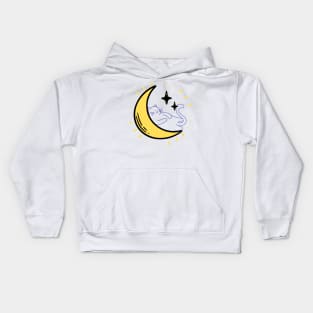 Cute cat sleep on the moon aesthetic illustration Kids Hoodie